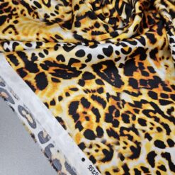 Gold-schwarze Leoparde Seide mit Elasthan (Satin)