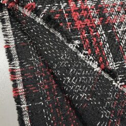 Bouclé - Schwarz-Rot mit silbernem Glanz