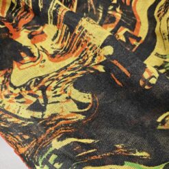 Leinen Stoff Schwarz-Orange gemustert